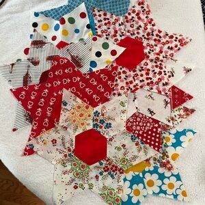10 Vintage Colorful Handmade Star Quilt Patches